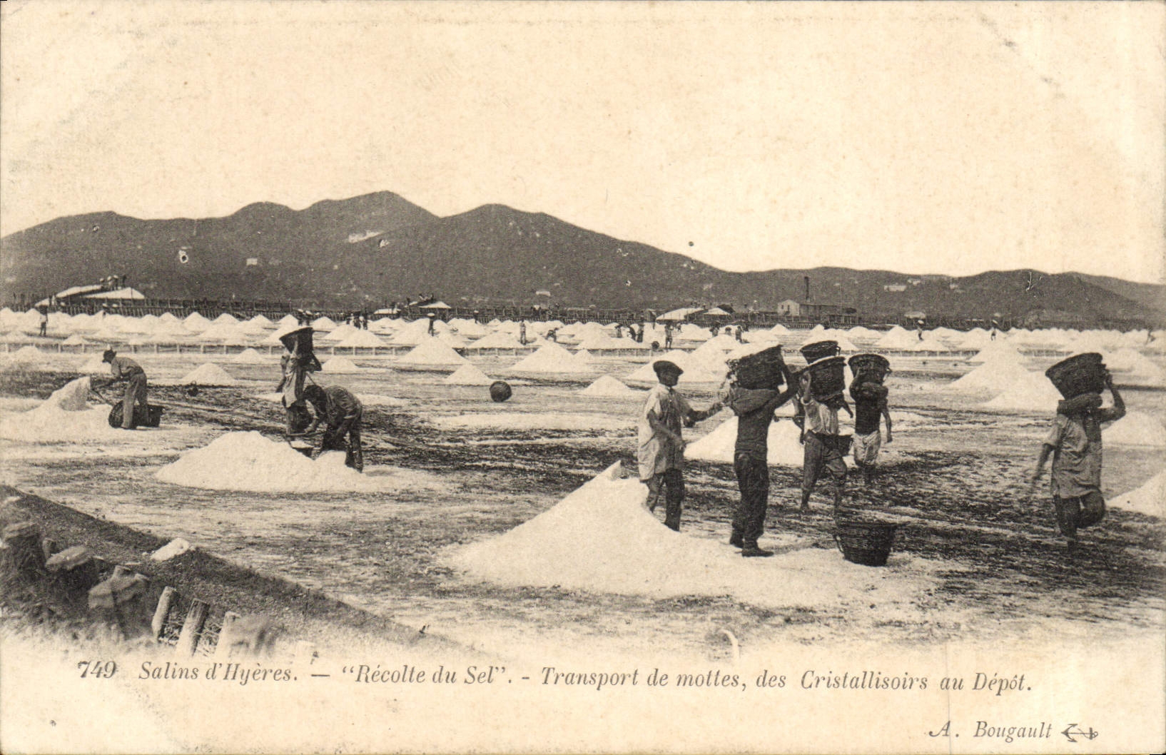 CPA Folklore Marais Salants Salins D'Hyeres Recolte de sel Transport de mottes des Cristallisoirs au depot 