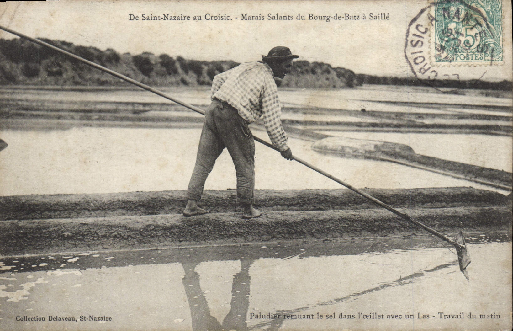 Los pantanos del agua salada del folklore de la POSTAL de la VENDIMIA del Saint Nazaire en Croisic Marais salino de la ciudad de Batz tienen Saille