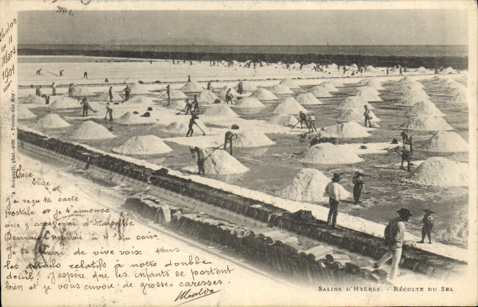 VINTAGE POSTCARD Folklore Saline Saline Marshes D' Hyeres Collects salt