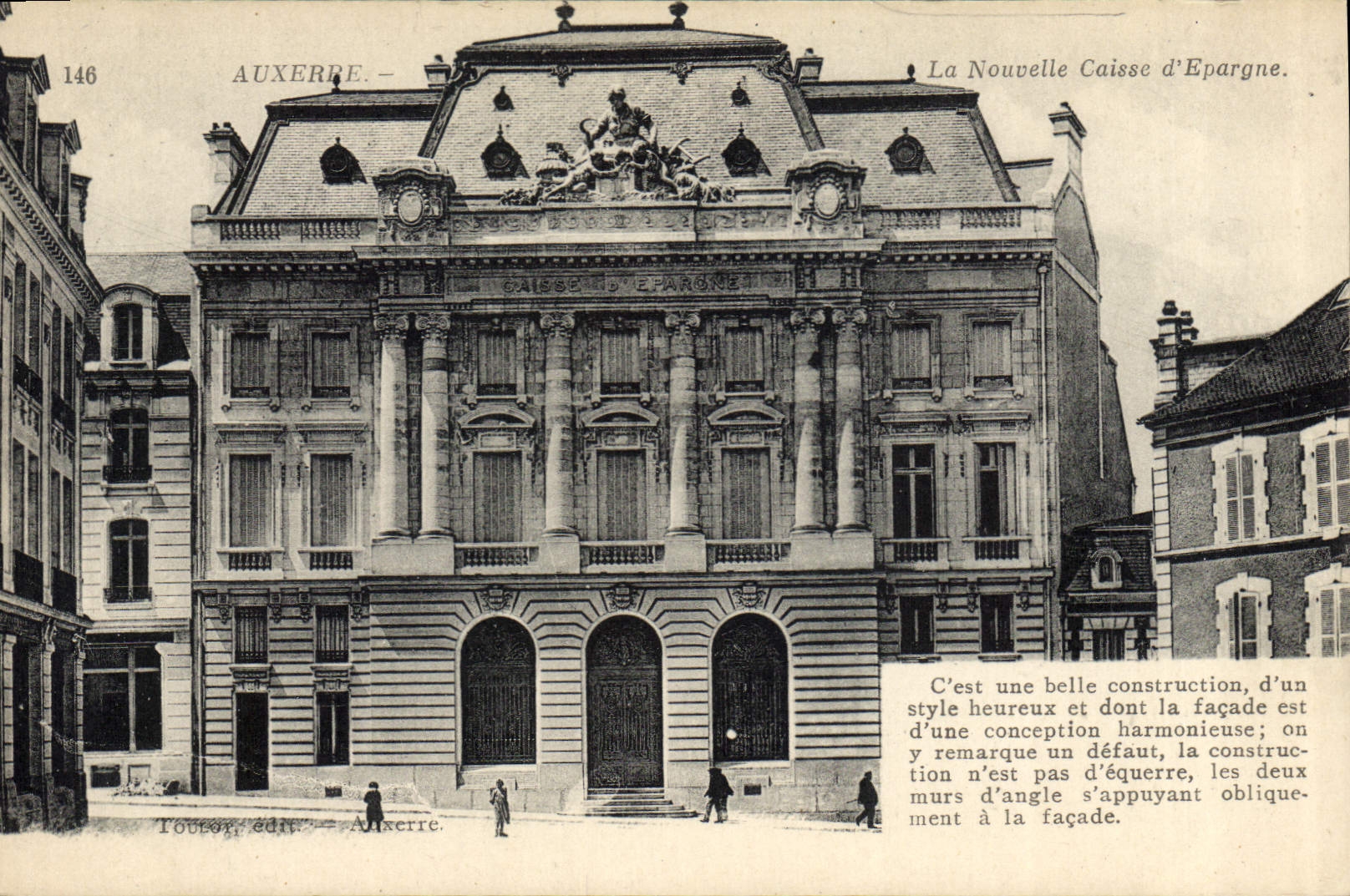 VINTAGE POSTCARD Bank the new Savings bank Auxerre
