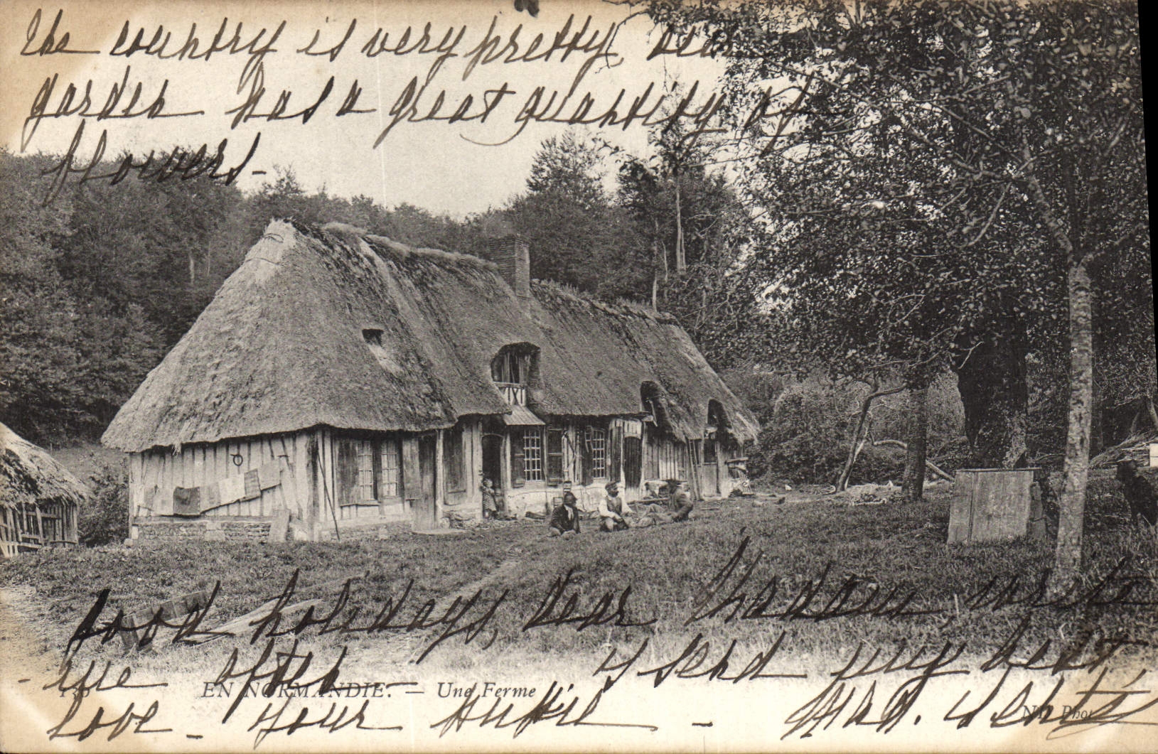 Folklore de Normandía de la POSTAL de la VENDIMIA una granja