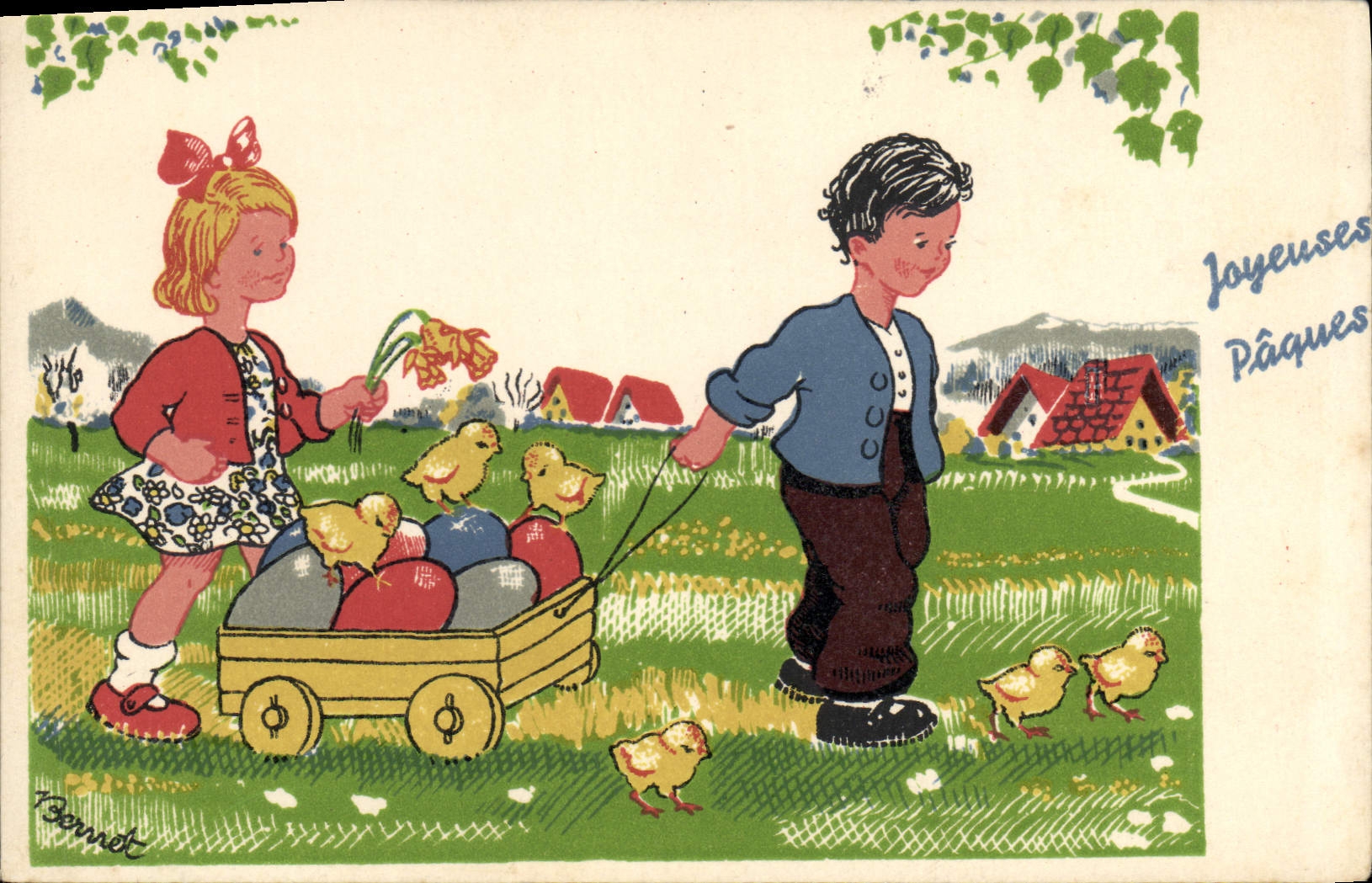 VINTAGE POSTCARD Fantasy Illustrator Merry Easter Children