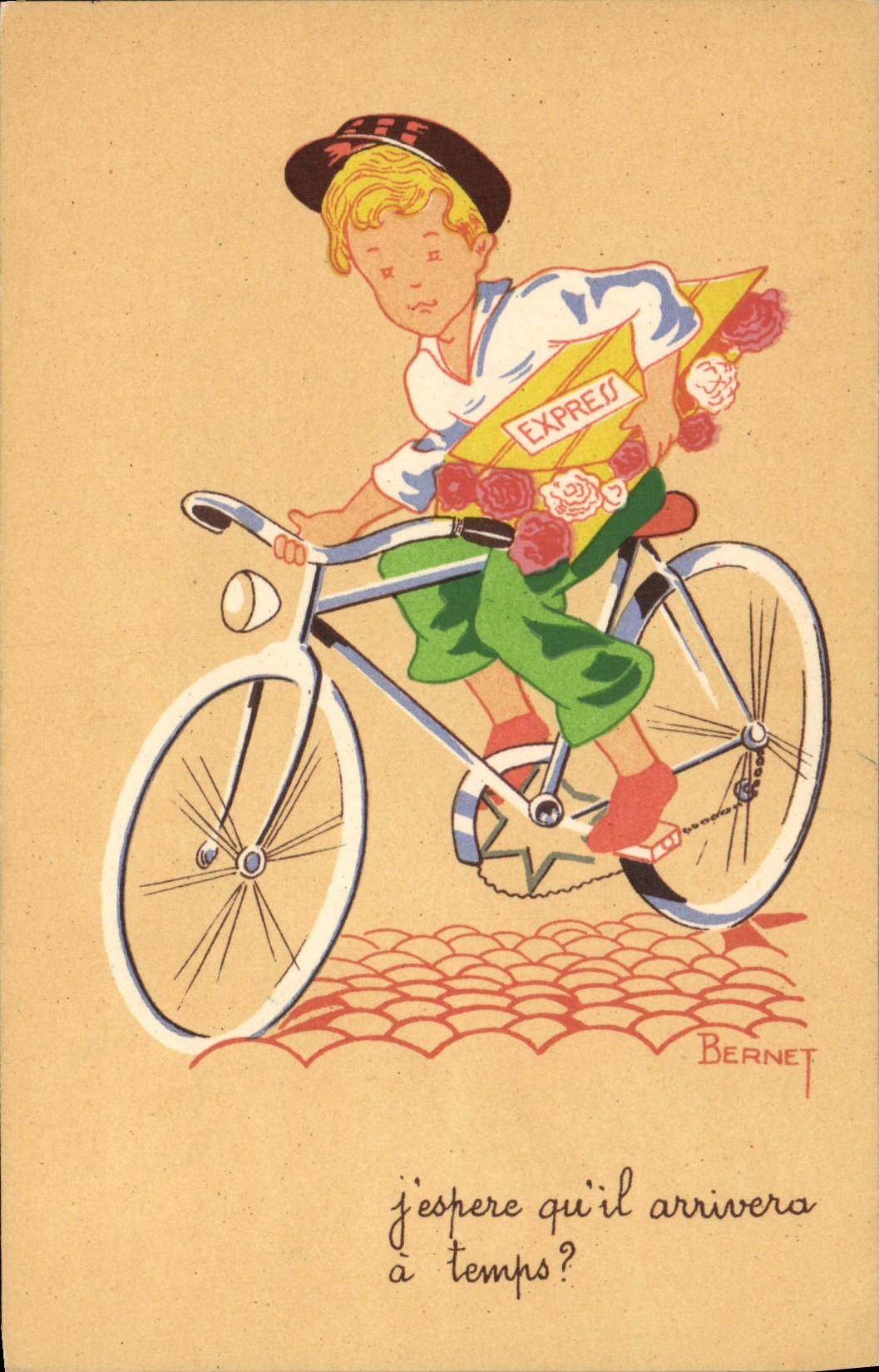 VINTAGE POSTCARD Fantaisie Illustrator Bernet Velo Cycles