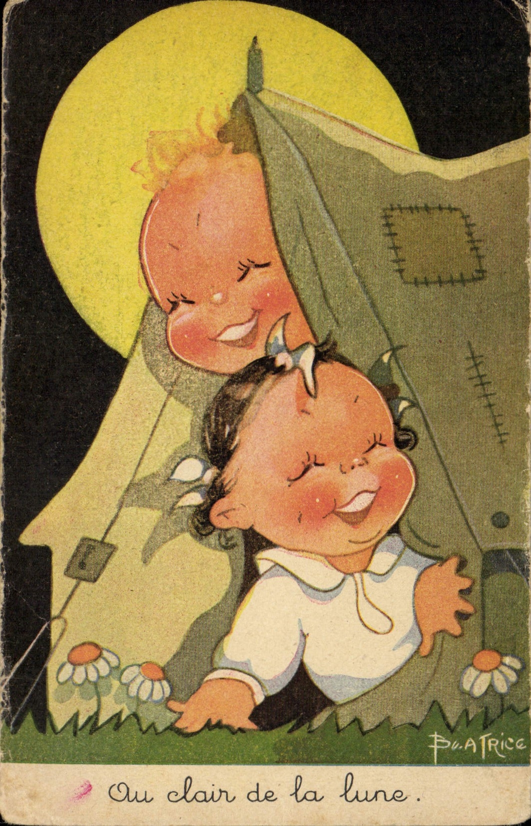 VINTAGE POSTCARD Fantasy Illustrator Children With the moonlight