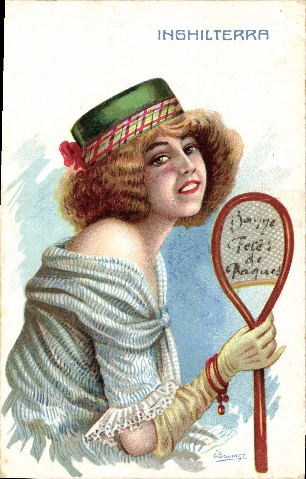 VINTAGE POSTCARD Fantasy Illustrator Woman Inghilterra Tennis