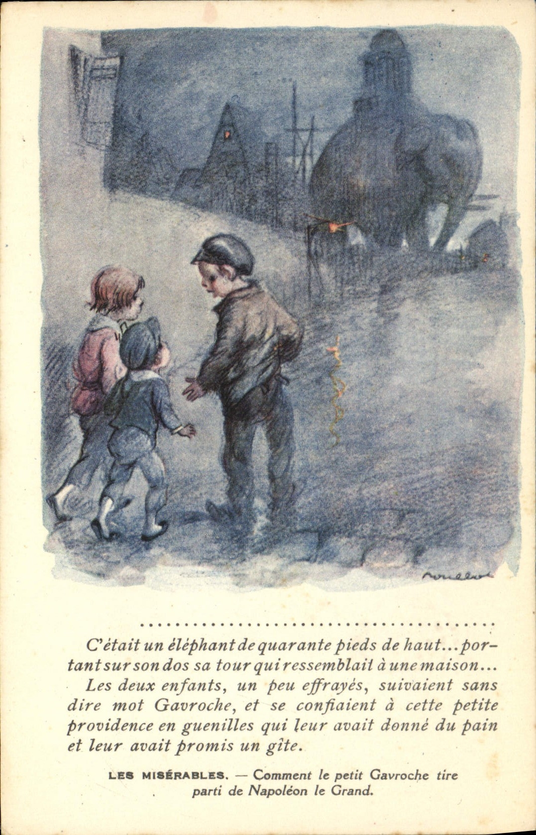 CPA Fantaisie Illustrateur Poulbot Victor Hugo Gavroche Elephant