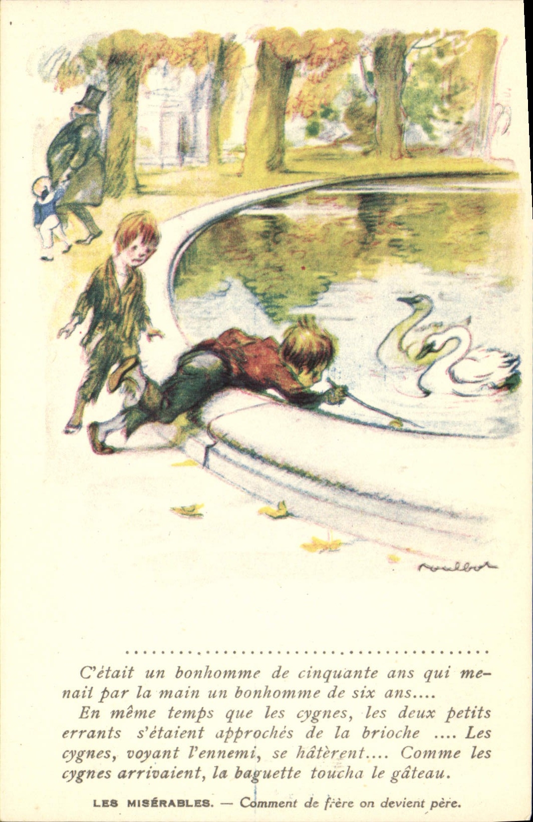 CPA Fantaisie Illustrateur Poulbot Victor Hugo Les Miserables Cygne Swan