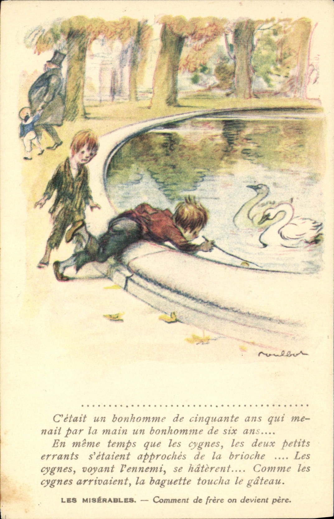 CPA Fantaisie Illustrateur Poulbot Victor Hugo Les Miserables Cygne Swan