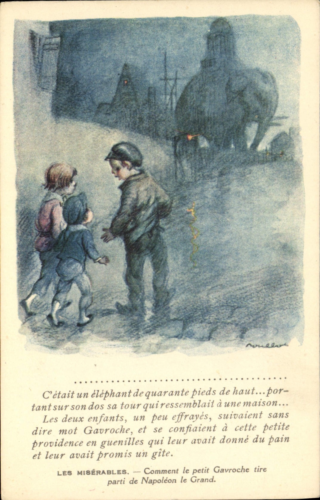 Ilustrador Poulbot Victor Hugo de la fantasía de la POSTAL de la VENDIMIA los wretches de los pobres de Gavroche