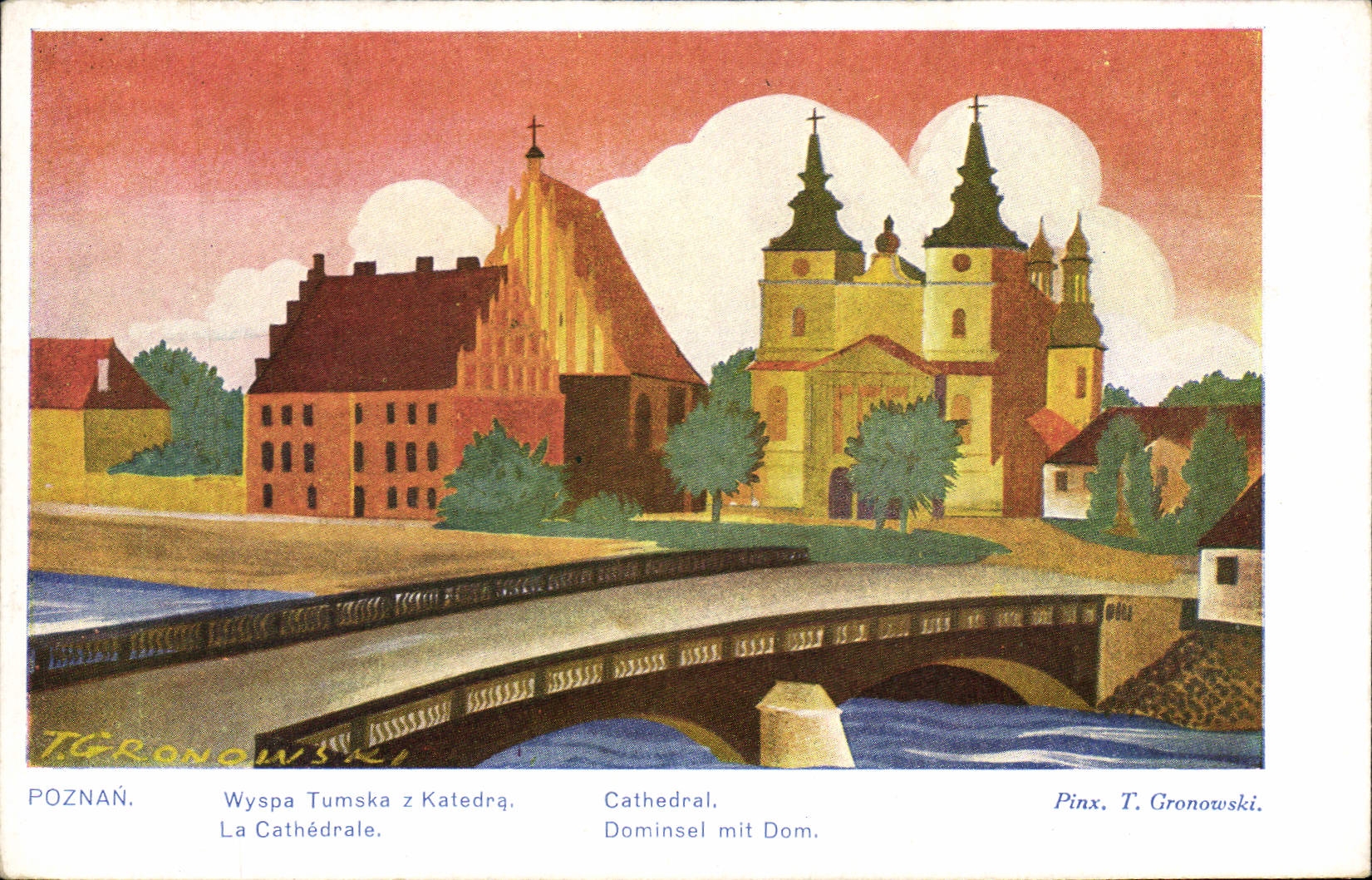 VINTAGE POSTCARD Fantasy Illustrator Poznan 30 IX 1929 Fair general Polish Poland Poland the cathedral