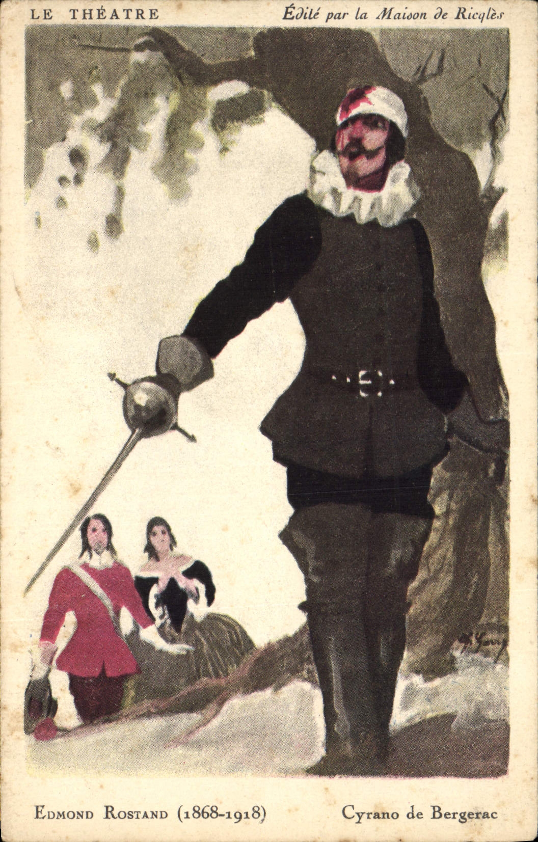 VINTAGE POSTCARD Fantasy Illustrator the theater Edmond Rostand Cyrano of Bergerac