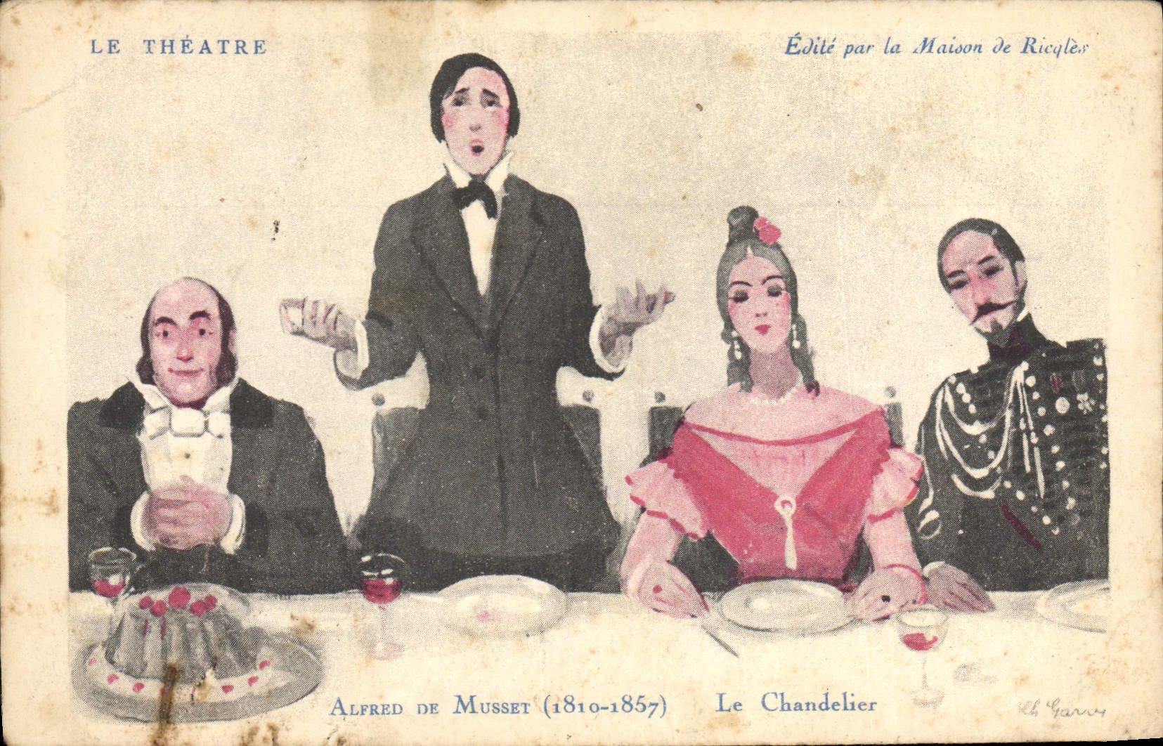 VINTAGE POSTCARD Fantasy Illustrator the theater Alfred de Musset the candlestick