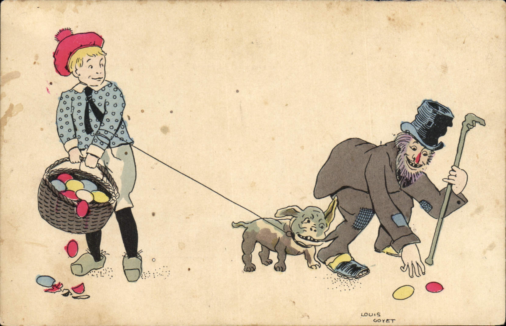 VINTAGE POSTCARD Fantasy Illustrator Louis Goyet Dog