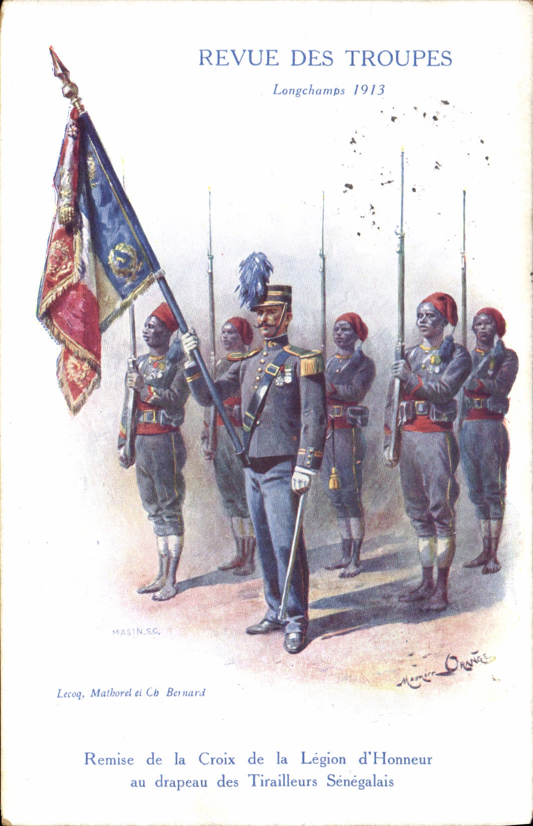 CPA Militaria Revue des Troupes Longchamps 1913 Remise de la Croix de la Legion d'honneur au drapeau des Senegalais