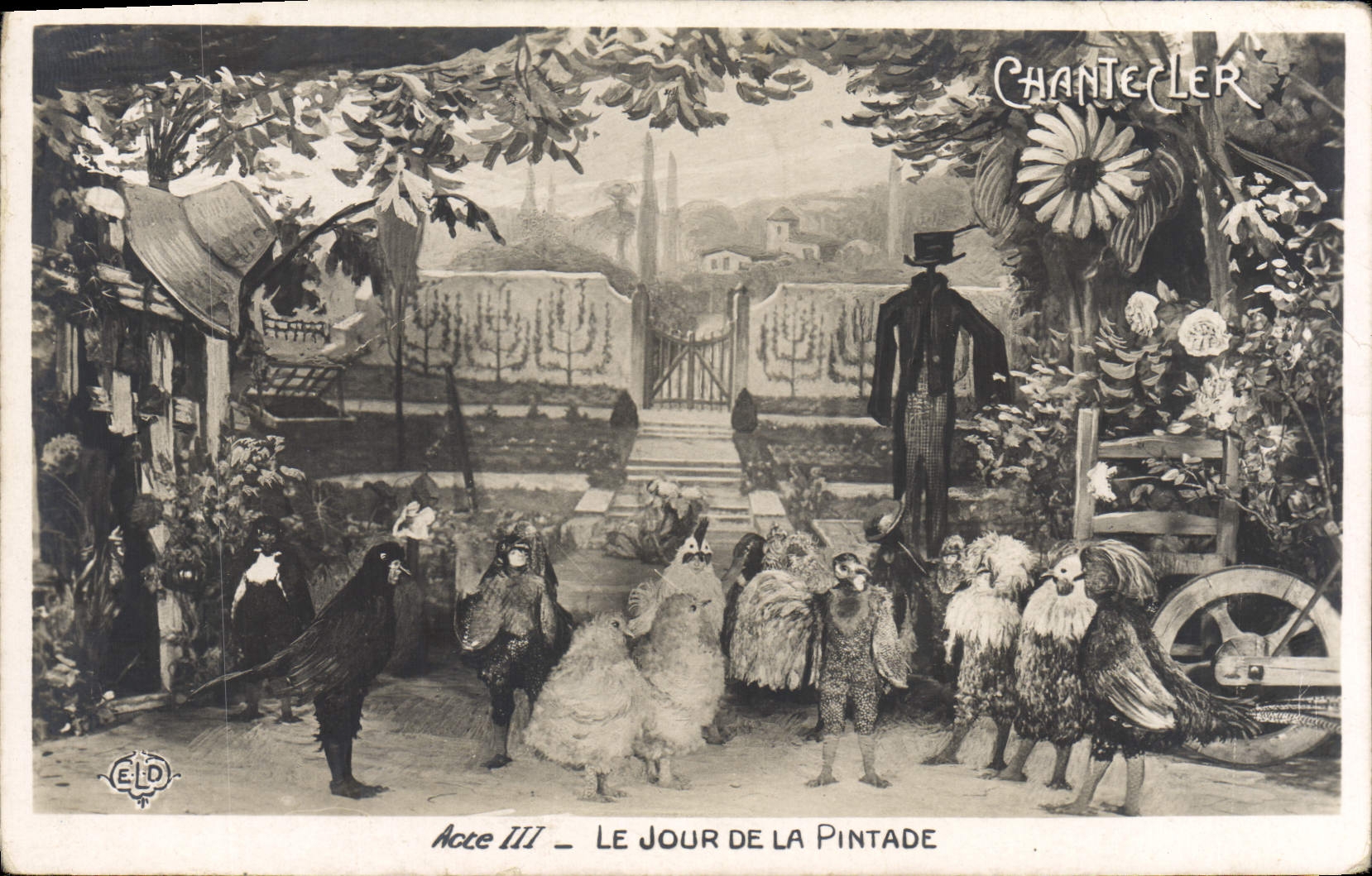 VINTAGE POSTCARD Theater Rostand Cock Chantecler the day of guinea fowl