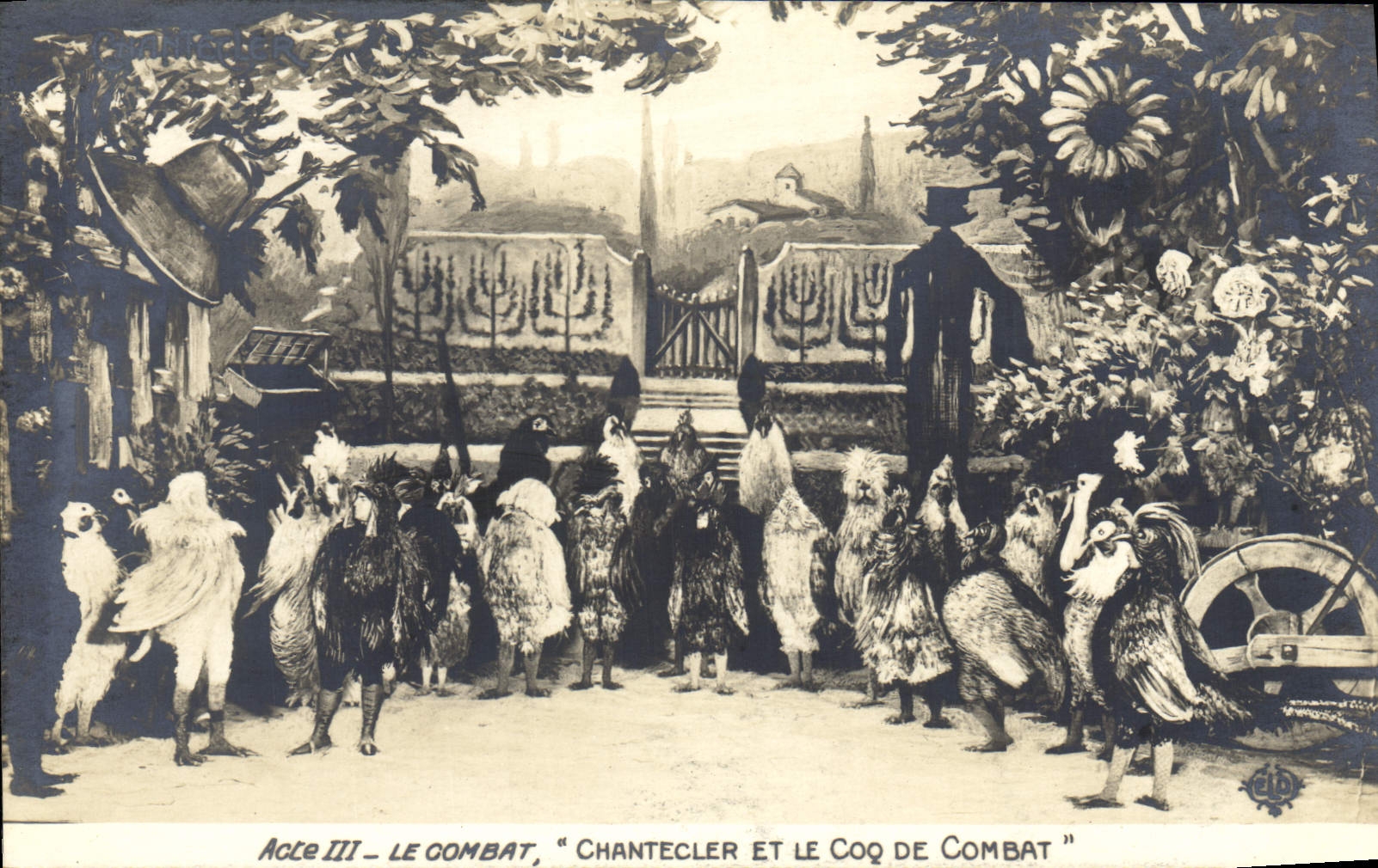 VINTAGE POSTCARD Theater Rostand Cock Chantecler and the fighting cock