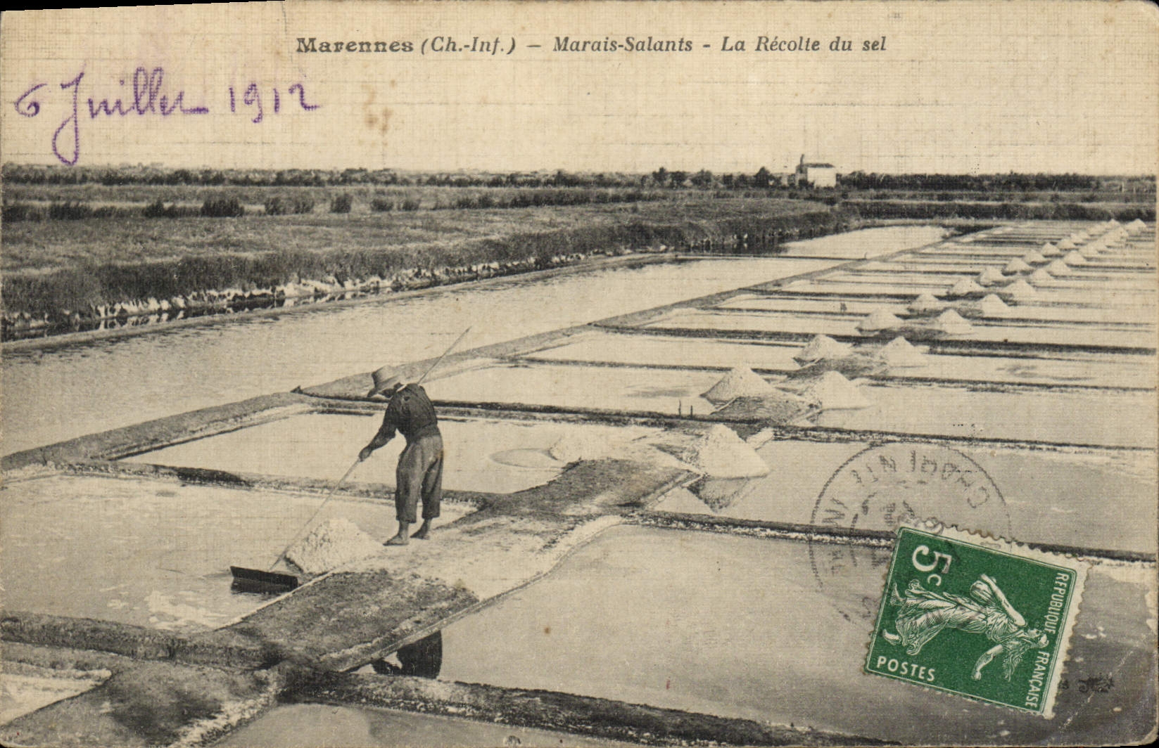 VINTAGE POSTCARD salt-water Marshes the salt Marenne oyster harvest