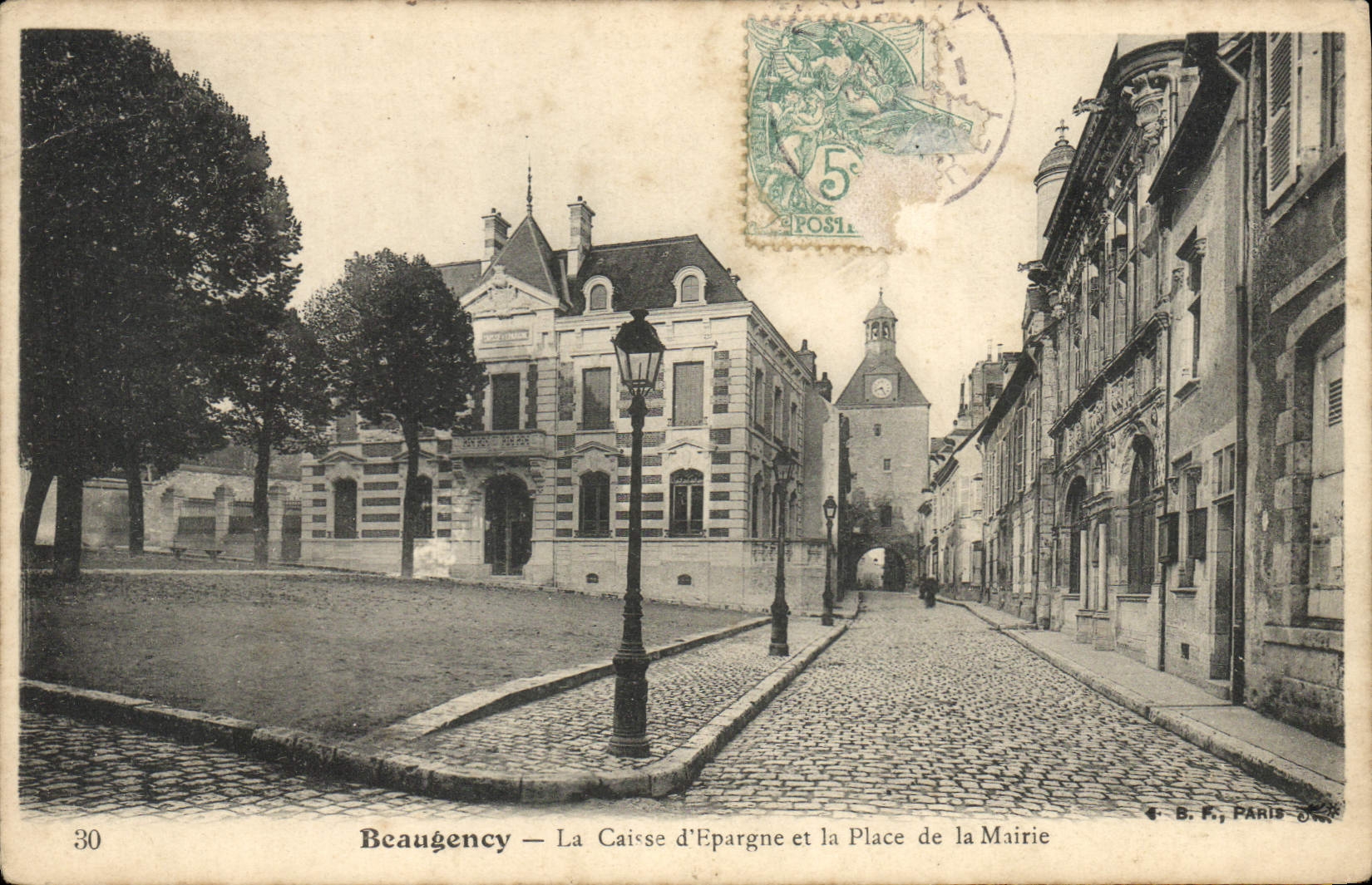 VINTAGE POSTCARD Beaugency Bank the Savings bank and the place of the Town hall