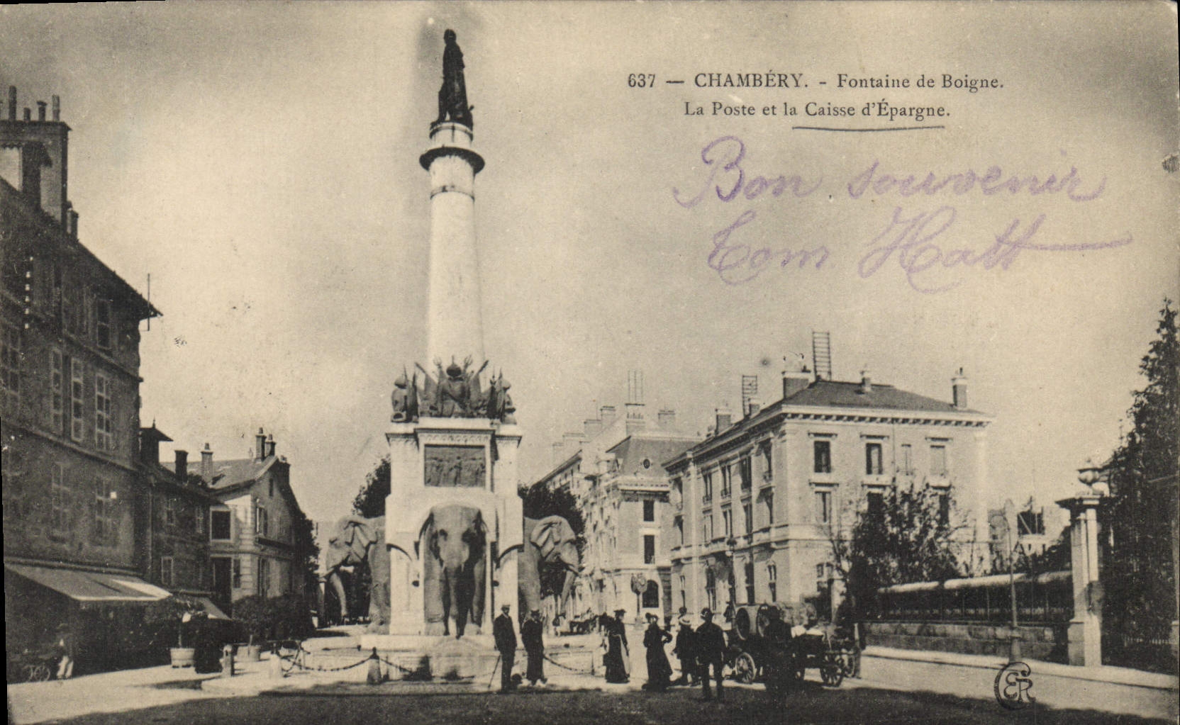 VINTAGE POSTCARD Bank Chambéry Fountain of Boigne La Poste and the Savings bank