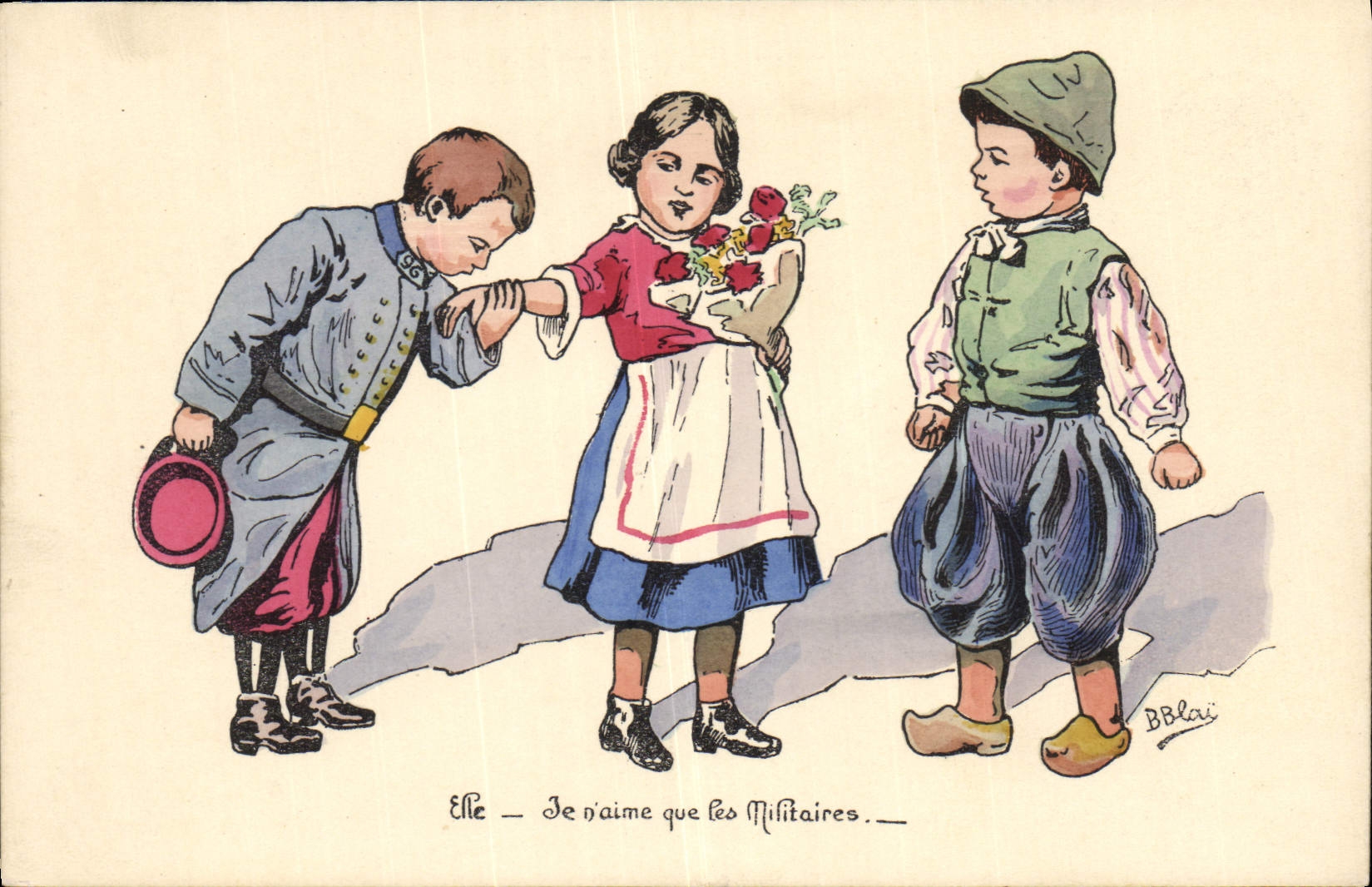 VINTAGE POSTCARD Fantaisie Illustrator Children I do not love the soldiers