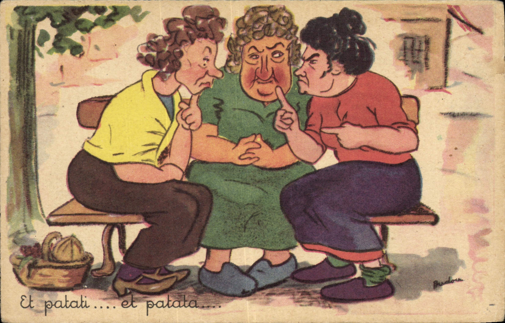 VINTAGE POSTCARD Fantasy Illustrator Women And patati And patata