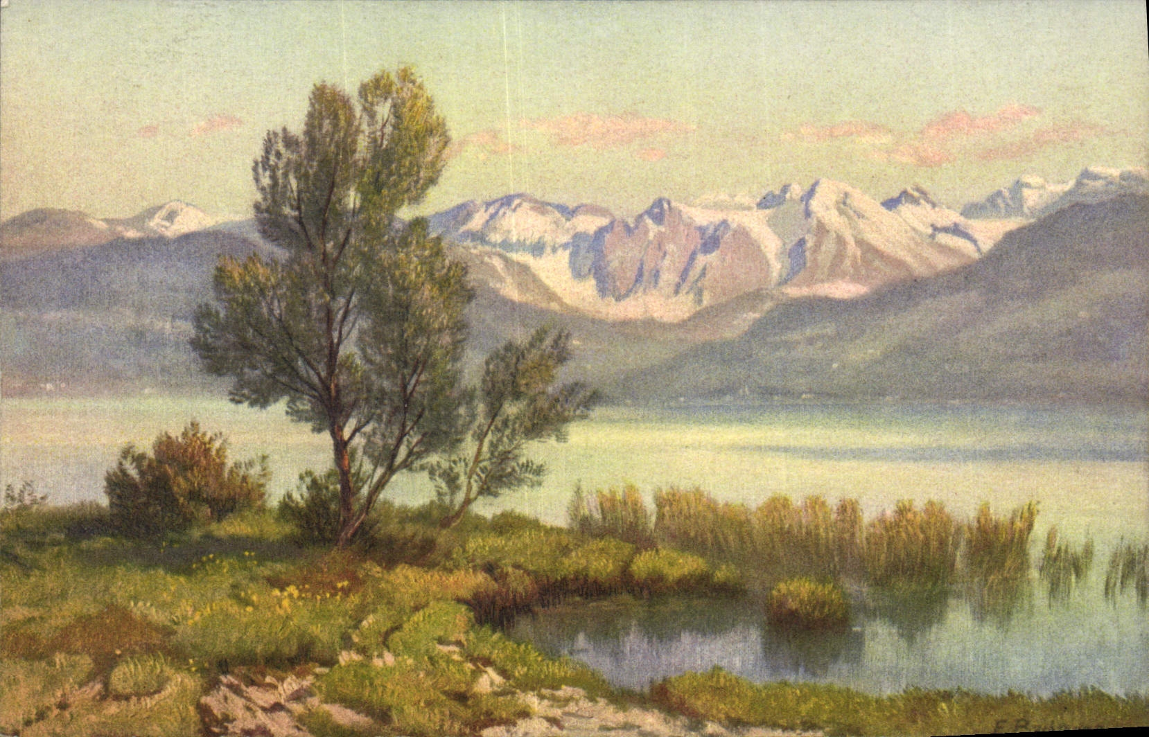 VINTAGE POSTCARD Fantasy Illustrator Zurichsee und Waggitaler Bank