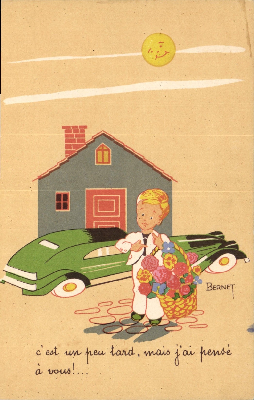 VINTAGE POSTCARD Fantasy Illustrator Bernet Automobile Child