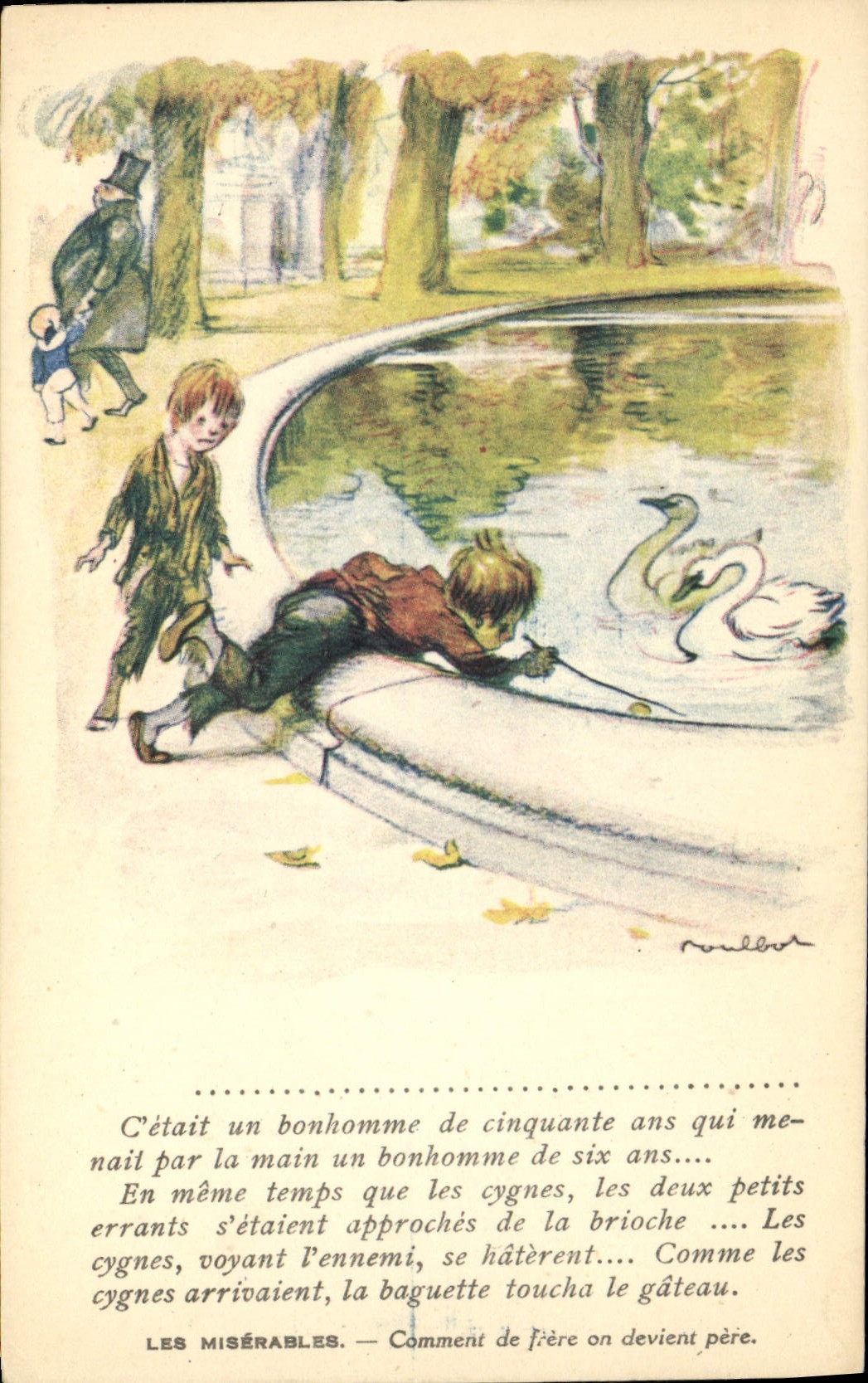 Ilustrador Poulbot Victor Hugo de la fantasía de la POSTAL de la VENDIMIA el cisne pobre del cisne de Gavroche de los wretches