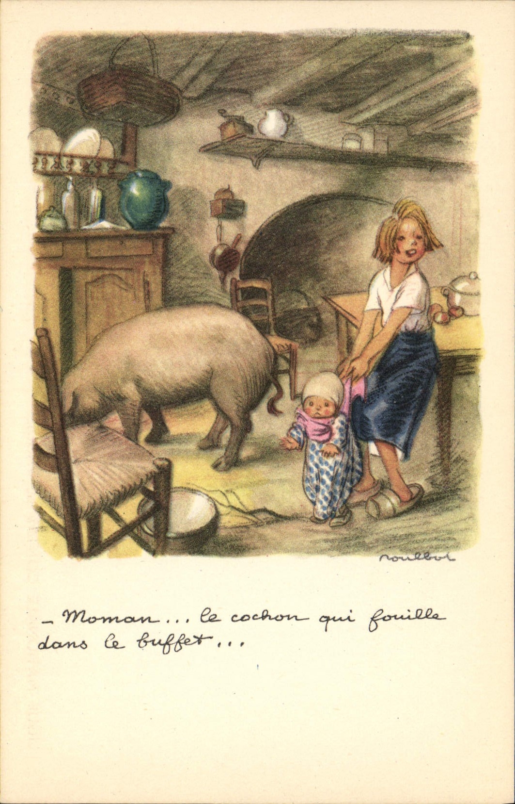 CPA Fantaisie Illustrateur Poulbot Cochon Porc