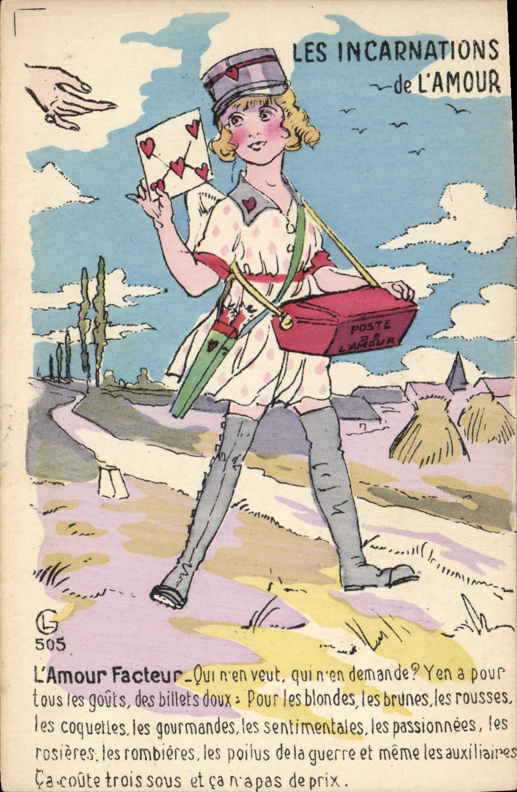 Encarnaciones del ilustrador de la fantasía de la POSTAL de la VENDIMIA del amor que el amor descompone en factores