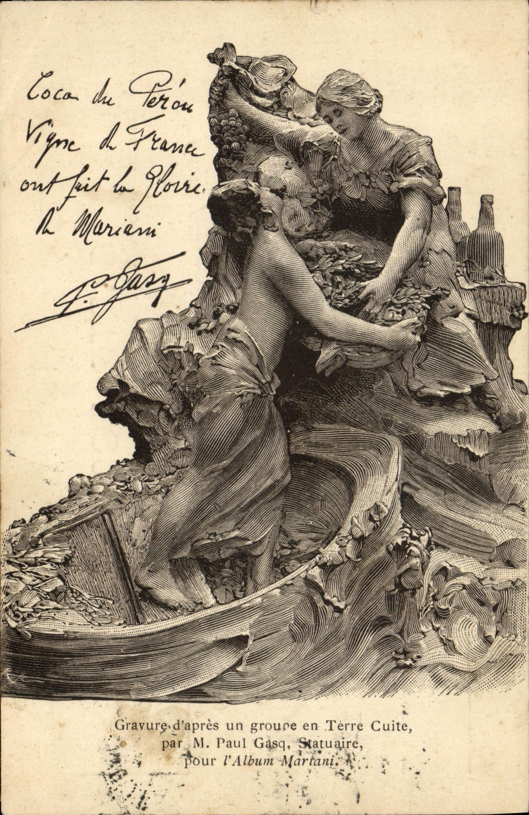 CPA Fantaisie Illustrateur Gravure d'apres un groupe en terre cuite Paul Gas Statuaire Album Marani