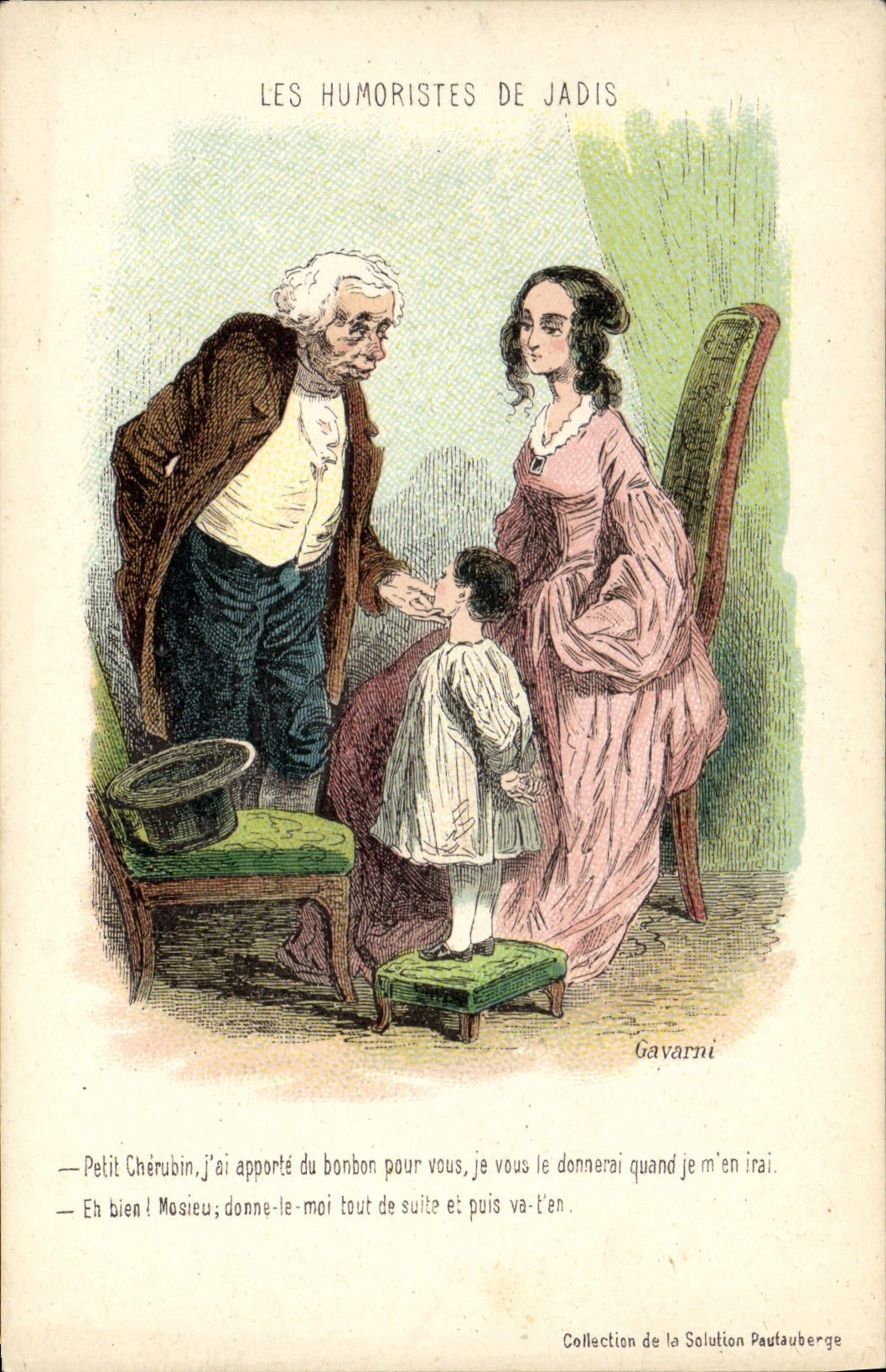 Humoristas del ilustrador de Gavarni de la fantasía de la POSTAL de la VENDIMIA de antes