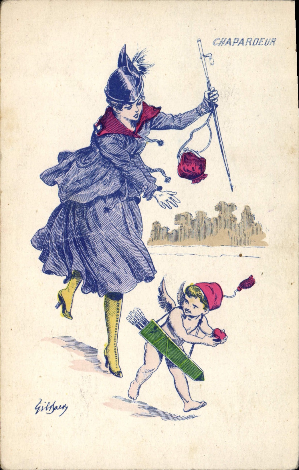 CPA Fantaisie Illustrateur Femme Chapardeur Ange 