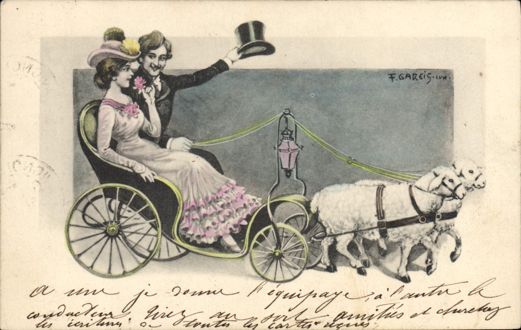 CPA Fantaisie Illustrateur Femme Moutons