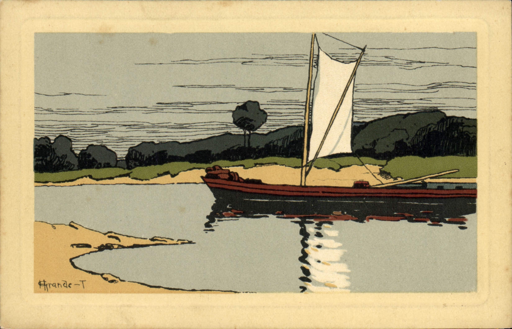 VINTAGE POSTCARD Fantasy Illustrator Boat Boat