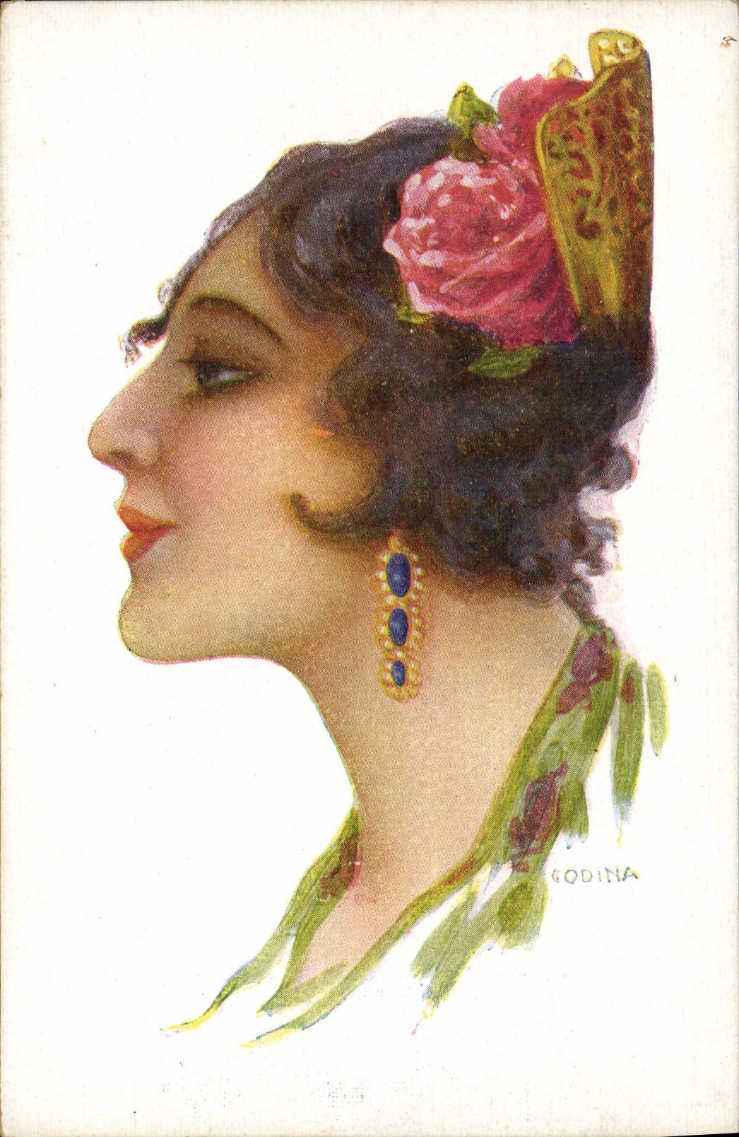 Mujer Tipo Espanol Codina del ilustrador de la fantasía de la POSTAL de la VENDIMIA