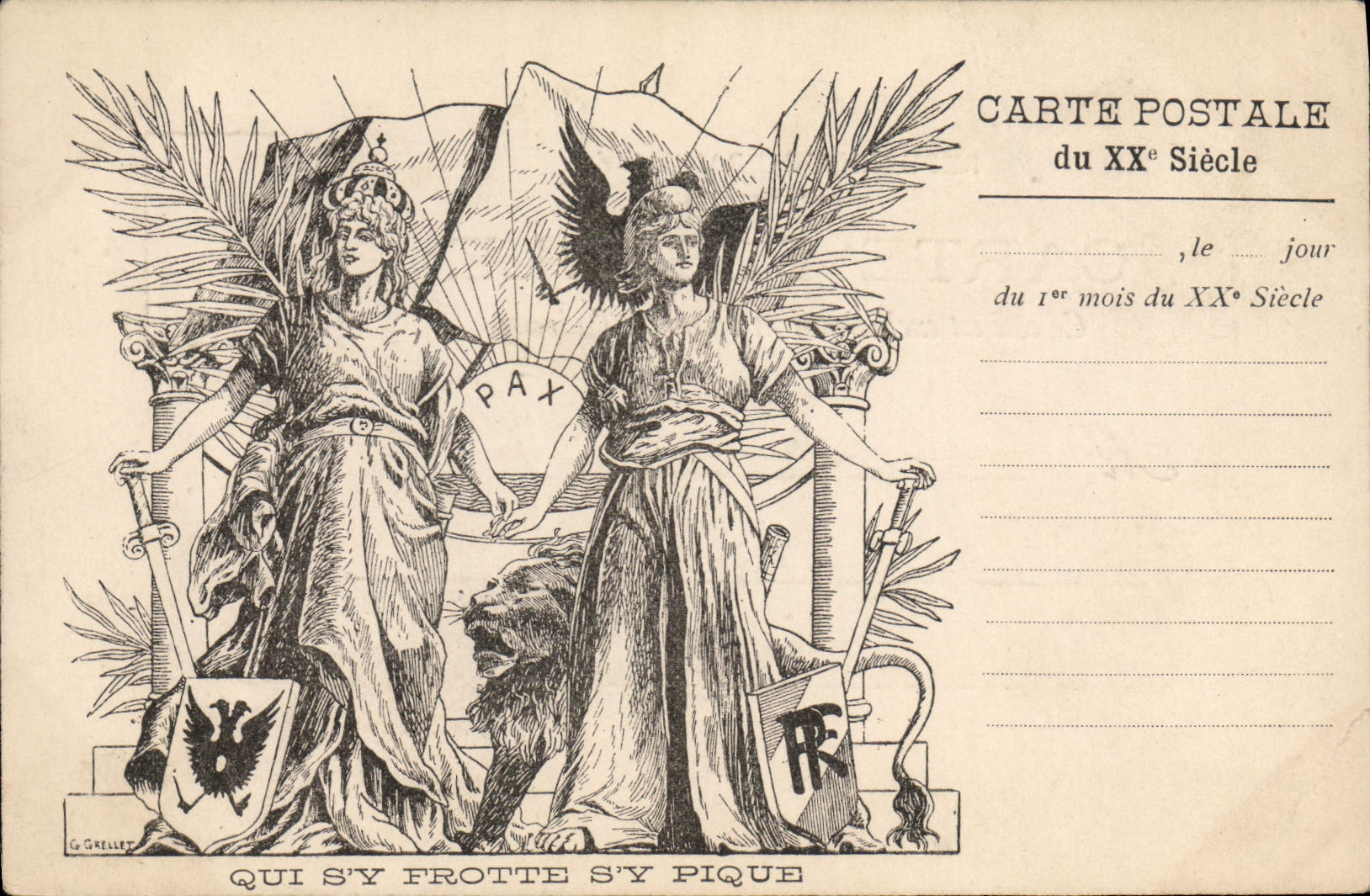 CPA Fantaisie Illustrateur Marianne Allemagne Militaria Pax