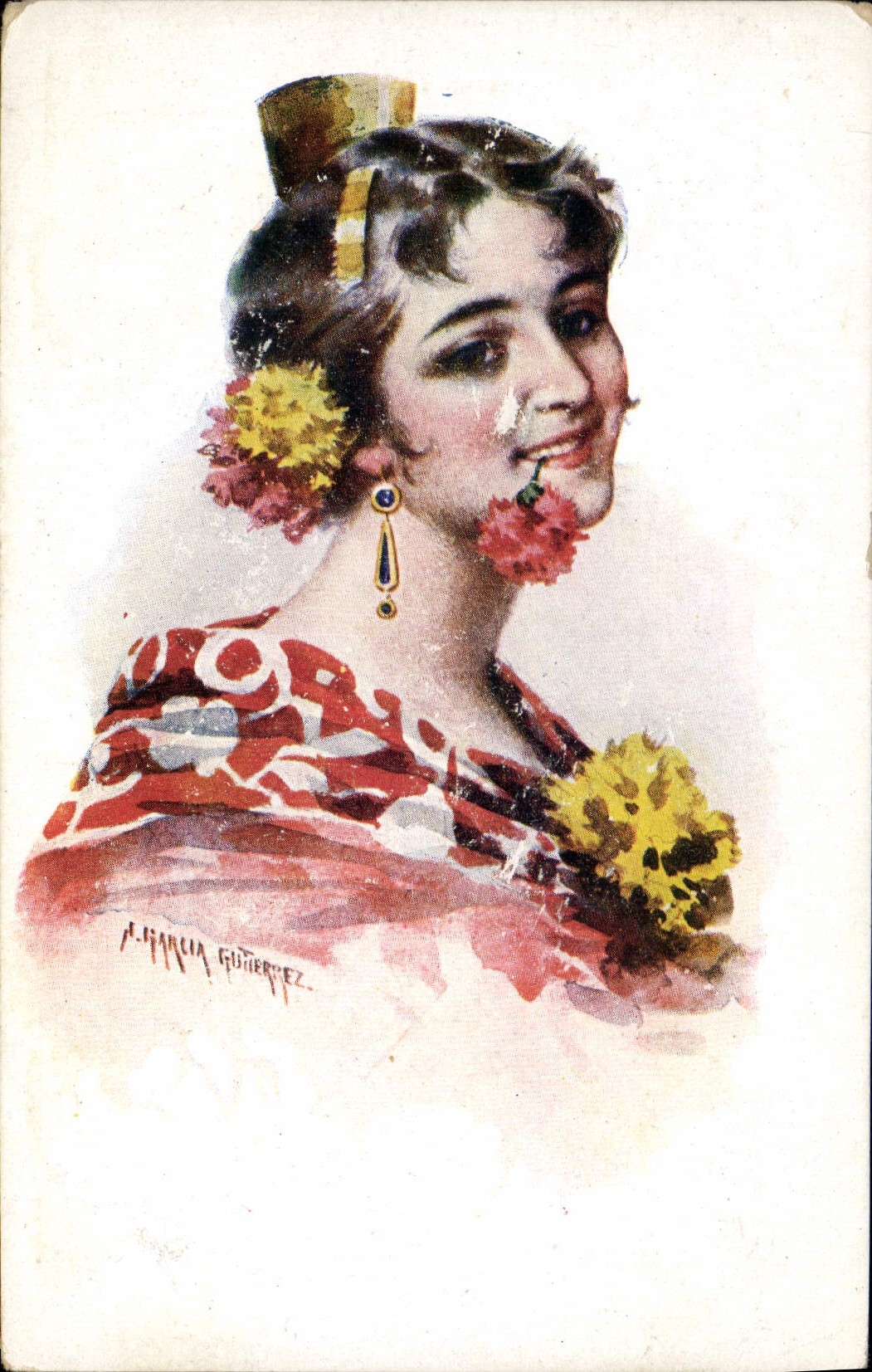 Ilustrador Tipo Espanol García Guttierez de la fantasía de la POSTAL de la VENDIMIA