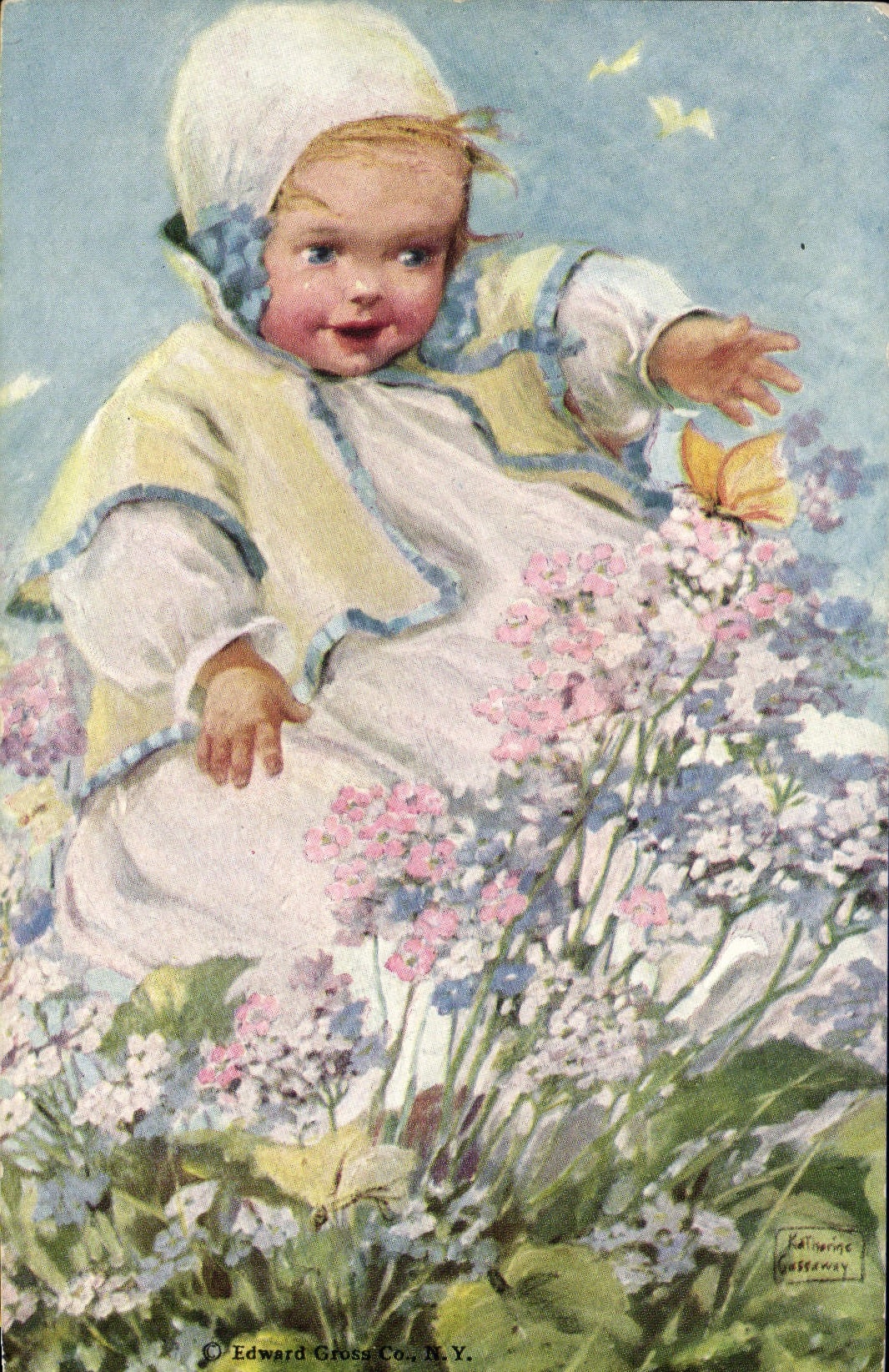 VINTAGE POSTCARD Fantasy Illustrator Child Butterfly