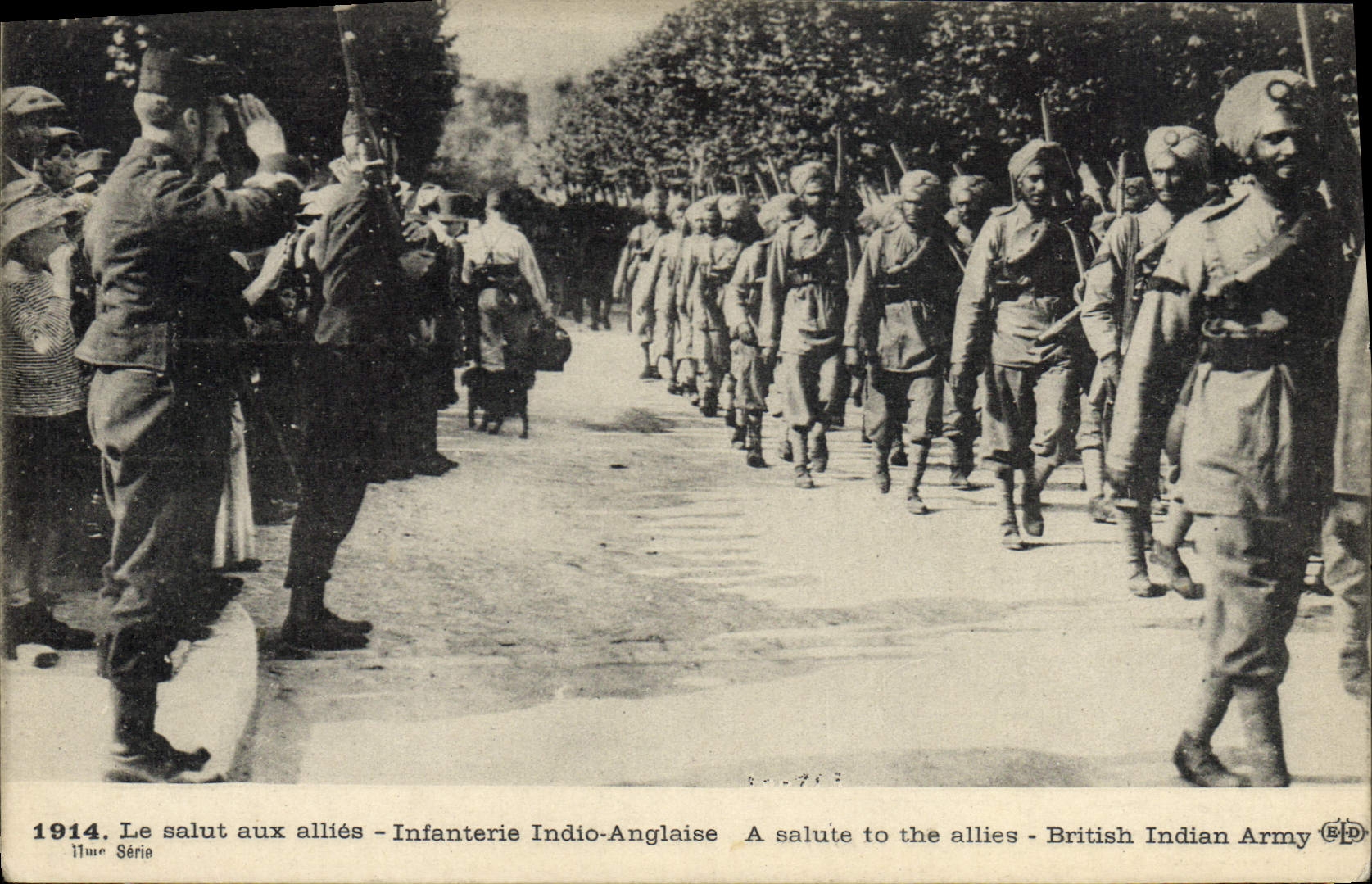 Seguridad de Militaria de la POSTAL de la VENDIMIA con la cosechadora Infanterie inglés Indio