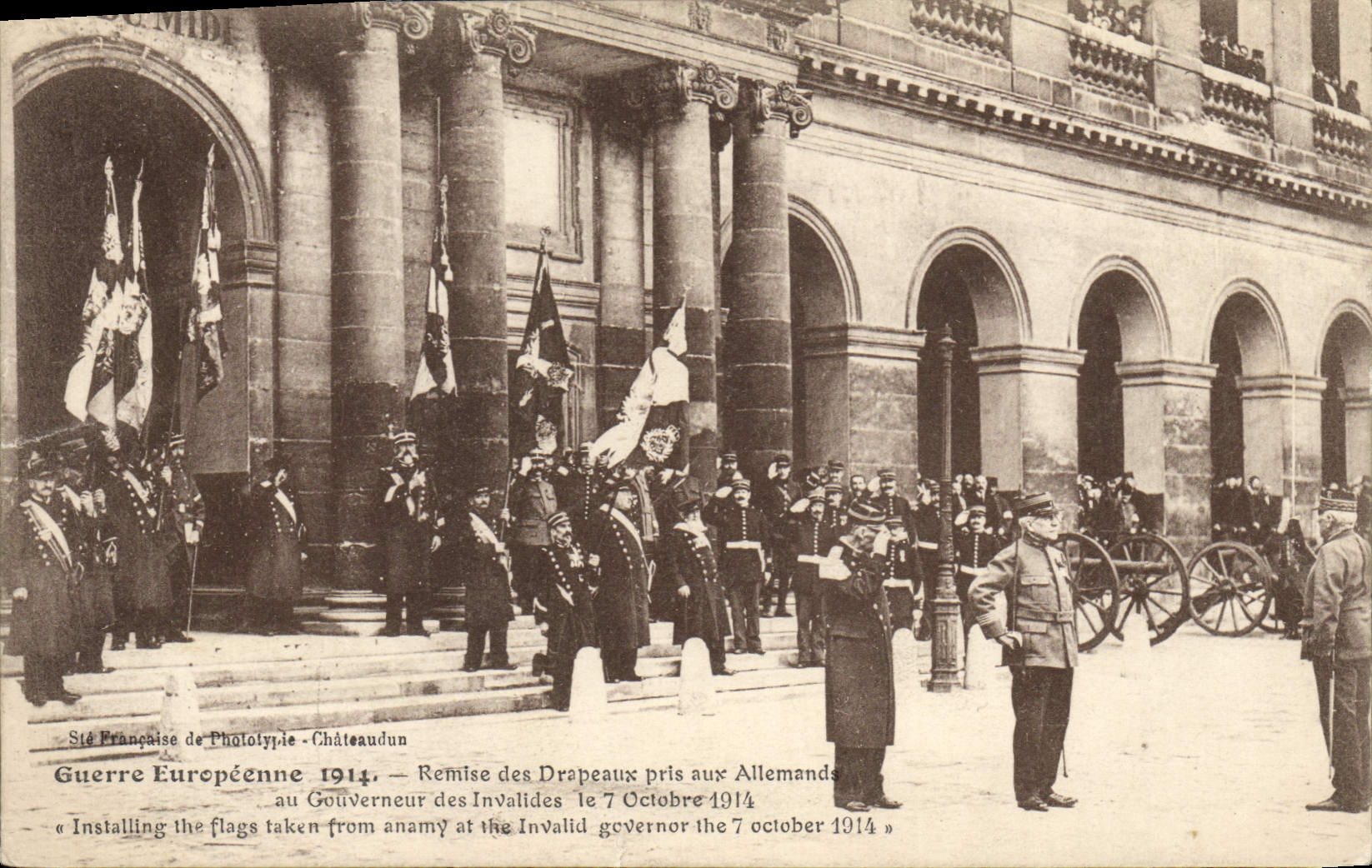 VINTAGE POSTCARD Militaria Given of the flags taken to the Germans to the governor of the Invalids