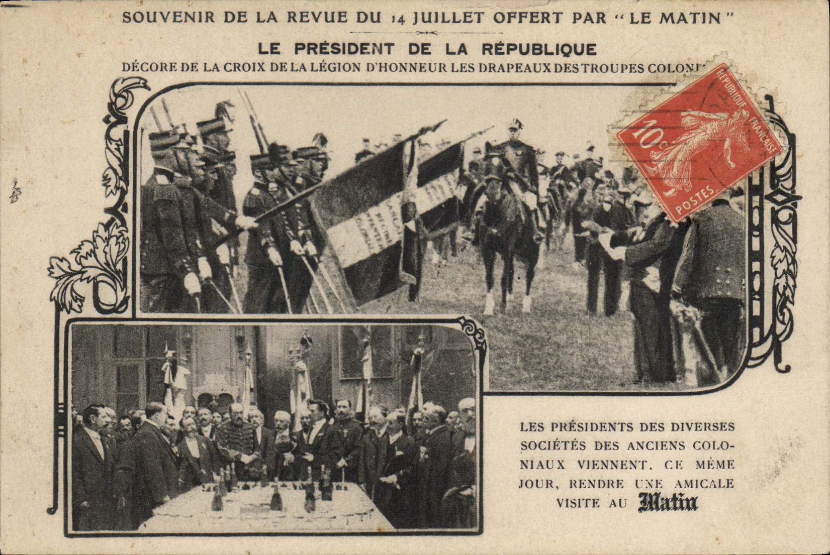 VINTAGE POSTCARD Militaria Re-examined of July 14th the Morning the President of the Republic colonial Troops