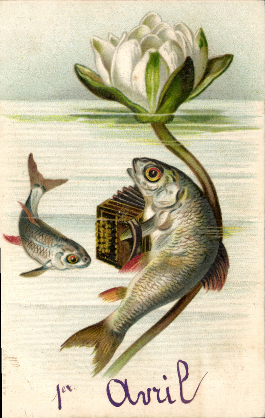 CPA Poisson Poissons 1er Avril Accordeon