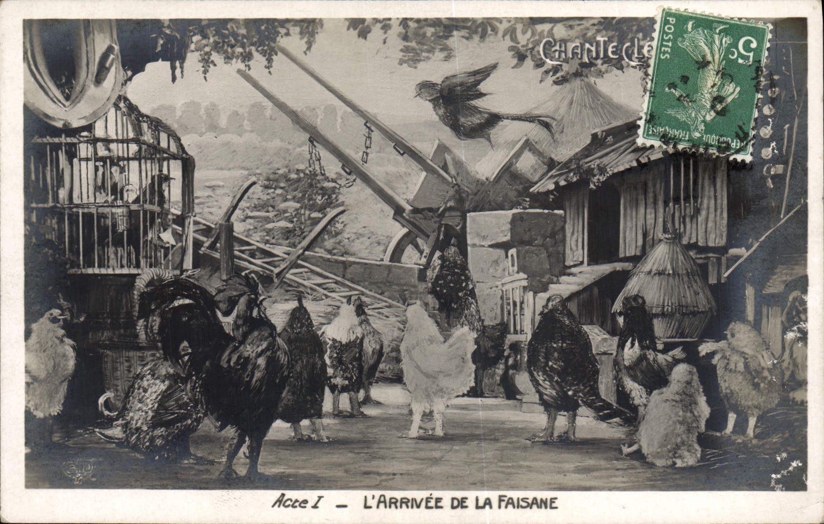 VINTAGE POSTCARD Theater Edmond Rostand Chantecler the arrival of the pheasant one