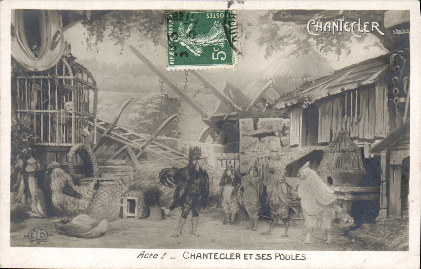 VINTAGE POSTCARD Theater Edmond Rostand Chantecler and his hens