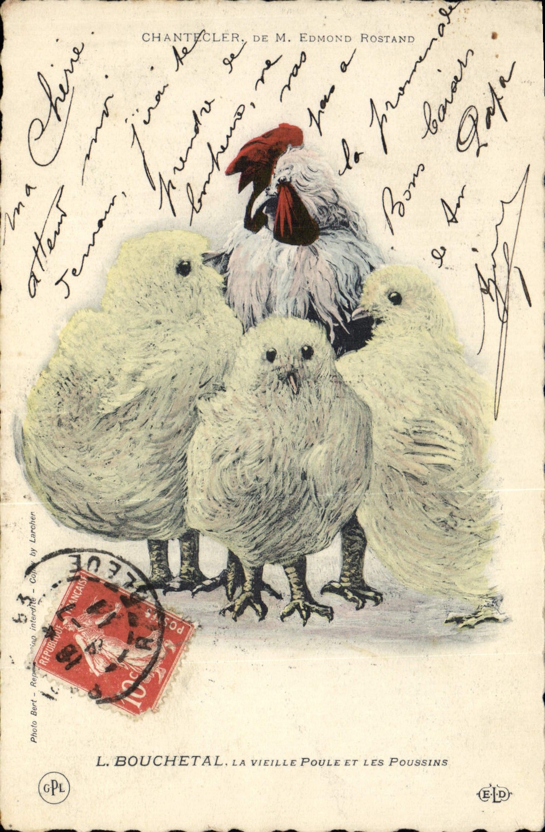 VINTAGE POSTCARD Theater Edmond Rostand Chantecler L Bouhcetal the old hen and chicks