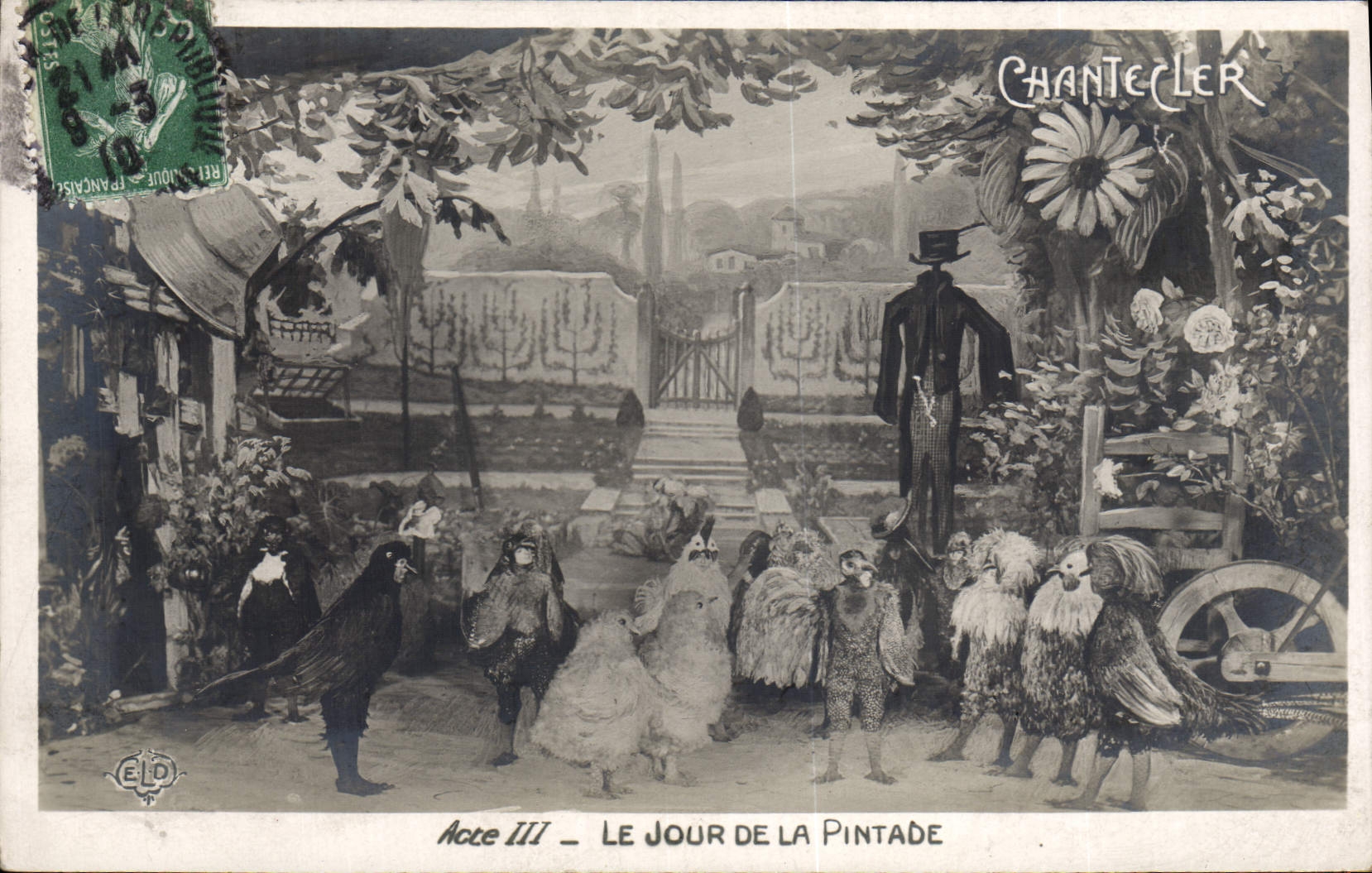 VINTAGE POSTCARD Theater Edmond Rostand Chantecler the day of guinea fowl