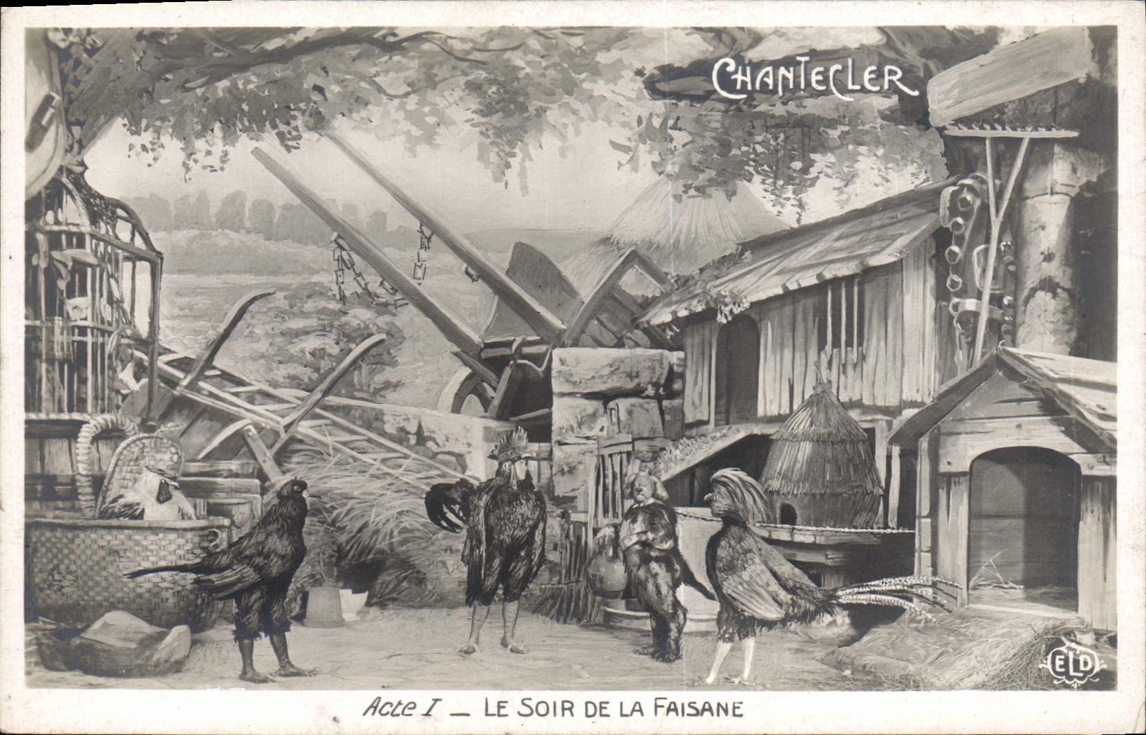 VINTAGE POSTCARD Theater Edmond Rostand Chantecler the evening of guinea fowl