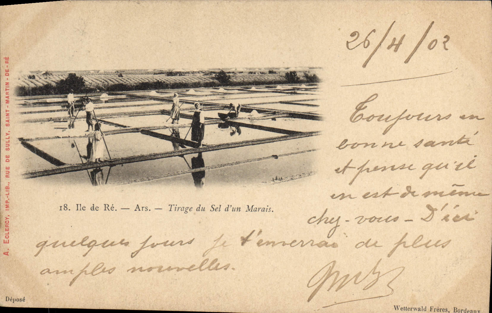 VINTAGE POSTCARD Folklore salt-water Marshes Ile de Ré Ars Pulling of the salt of a marsh