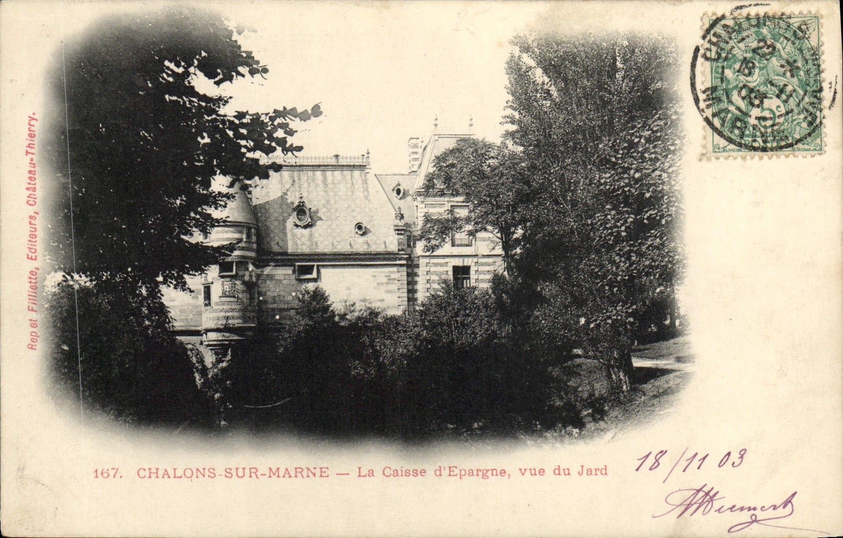 CPA Banque Caisse d'Epargne Chalons sur Marne vue du Jard